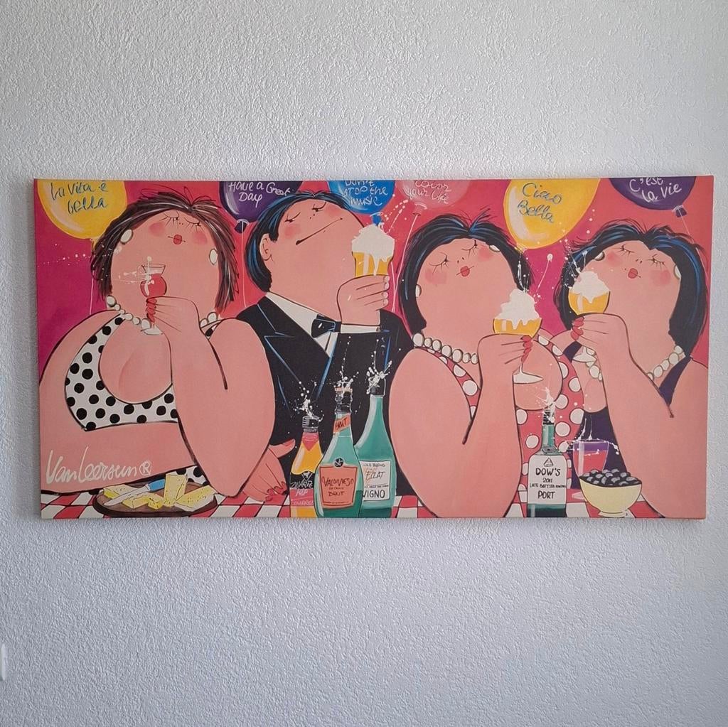 Vrolijke print op canvas doek - Van Leersum stijl, Antiek en Kunst, Ophalen