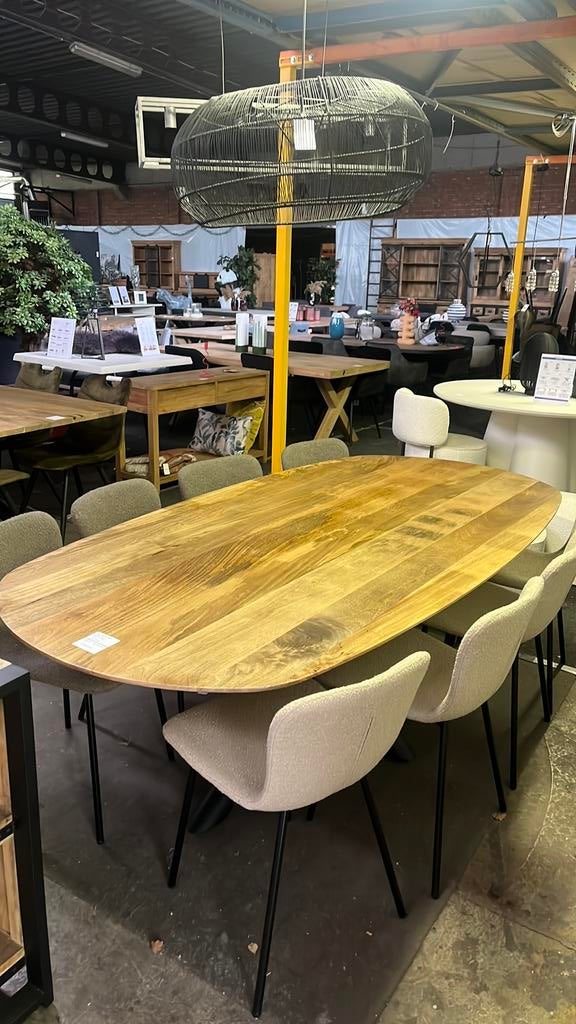 Deense ovale mangohouten eettafel 220x110 cm, Ophalen, Nieuw