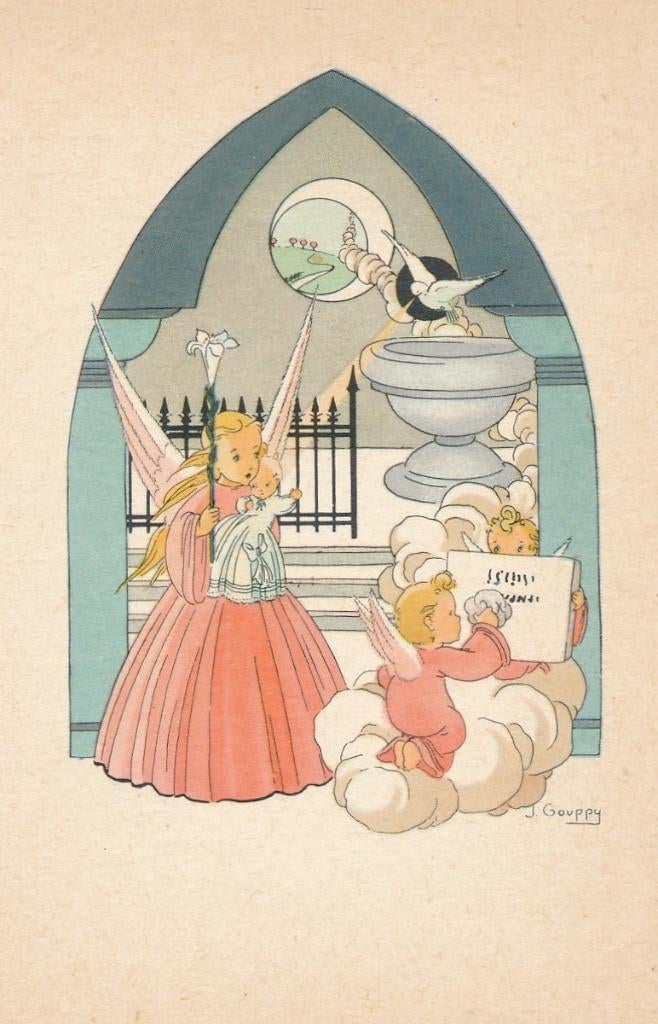 7 Devotieprentjes van de 7 sacramenten. van J. Gouppy, Ophalen of Verzenden, Zo goed als nieuw, Kaart of Prent, Christendom | Katholiek