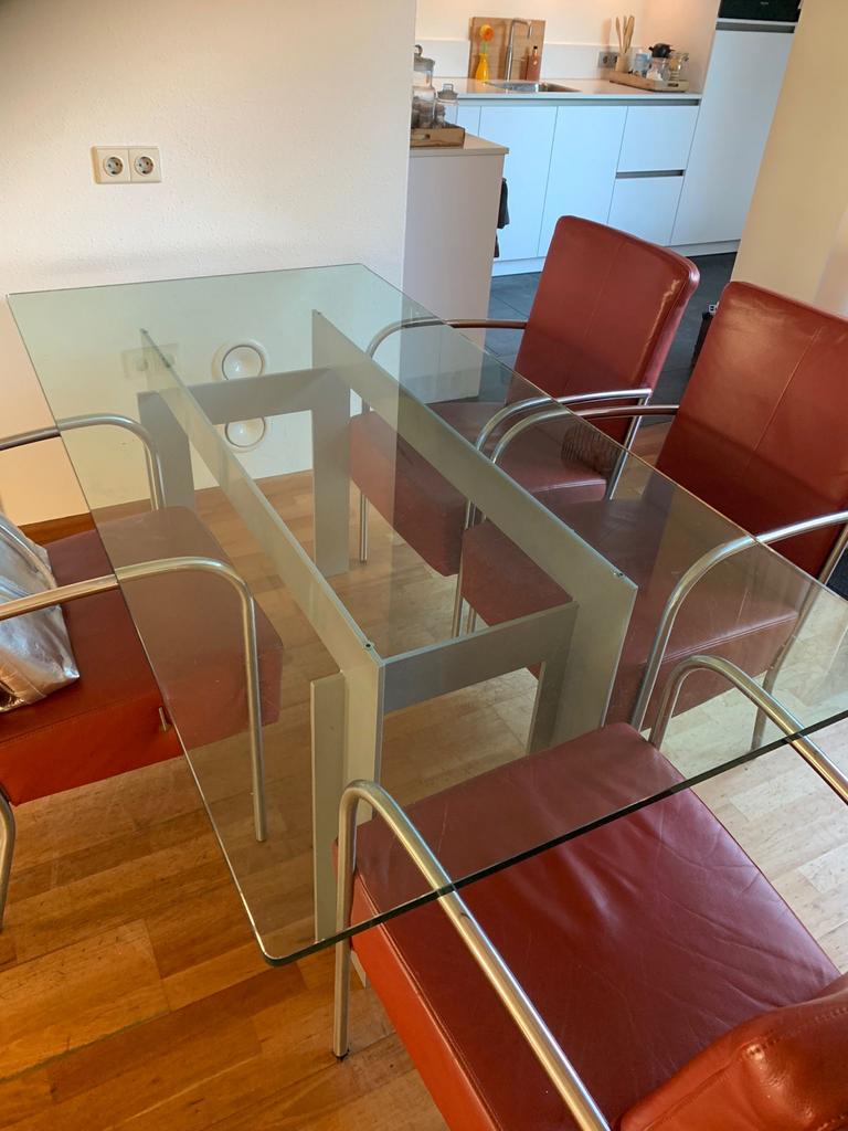 Glazen eetkamertafel, Huis en Inrichting, Tafels | Eettafels, Ophalen, Gebruikt, 50 tot 100 cm, Glas