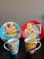 2 vintage Kellogg’s ontbijtbordjes&2 mokken, Ophalen of Verzenden, Zo goed als nieuw, Bord(en), Overige stijlen