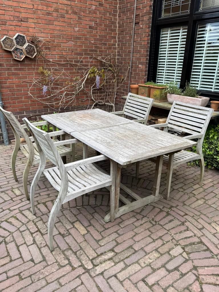 Tuintafel teak met 6 stoelen, Ophalen of Verzenden, Zo goed als nieuw, Teakhout
