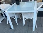 Witte vierkante tuintafel met wit mat glas 90x90, Tuin en Terras, Tuintafels, Ophalen, Gebruikt, Vierkant, Metaal