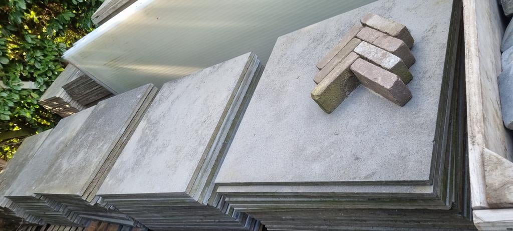 Ruim 100m2 hardsteen terrastegels 80x80cm 2,5 en 3cm dik, Tuin en Terras, Tegels en Klinkers, Ophalen, Gebruikt, Natuursteen, Terrastegels