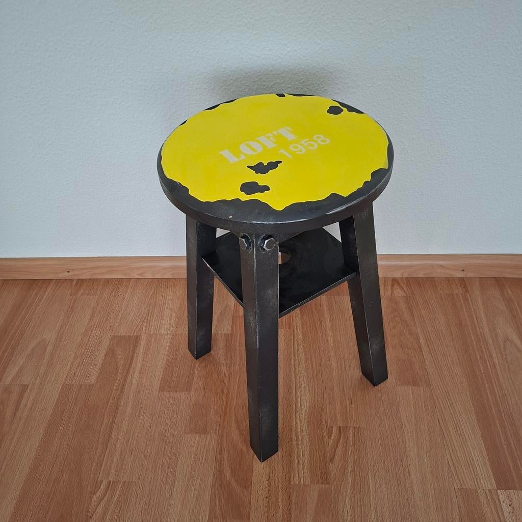 Mooie decoratieve kruk 'LOFT 1958' - Metaal & Hout, Ophalen, Industrieel, Loft, Gebruikt, Overige kleuren