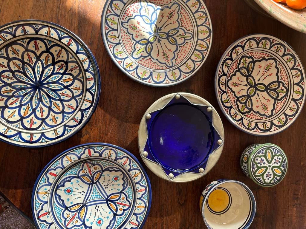 Marokkaans servies handgemaakt blauw, Gebruikt, Keramiek, Ophalen of Verzenden, Bord(en)