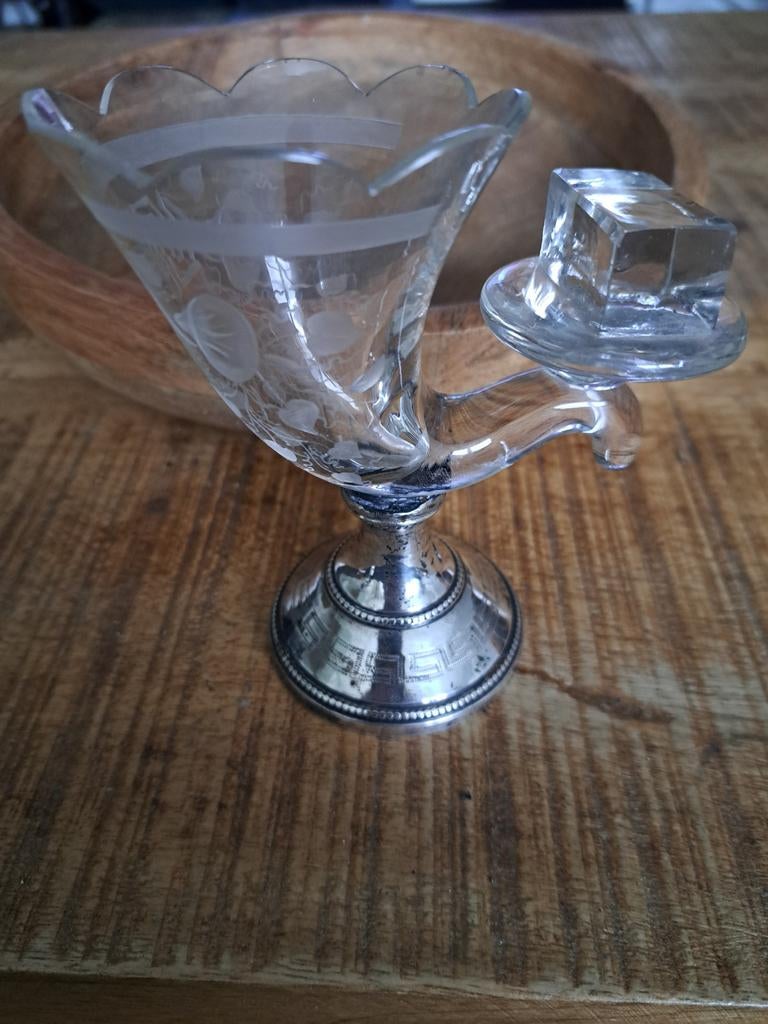Antieke glazen hoorn met zilveren voet, Antiek en Kunst, Antiek | Glas en Kristal, Ophalen