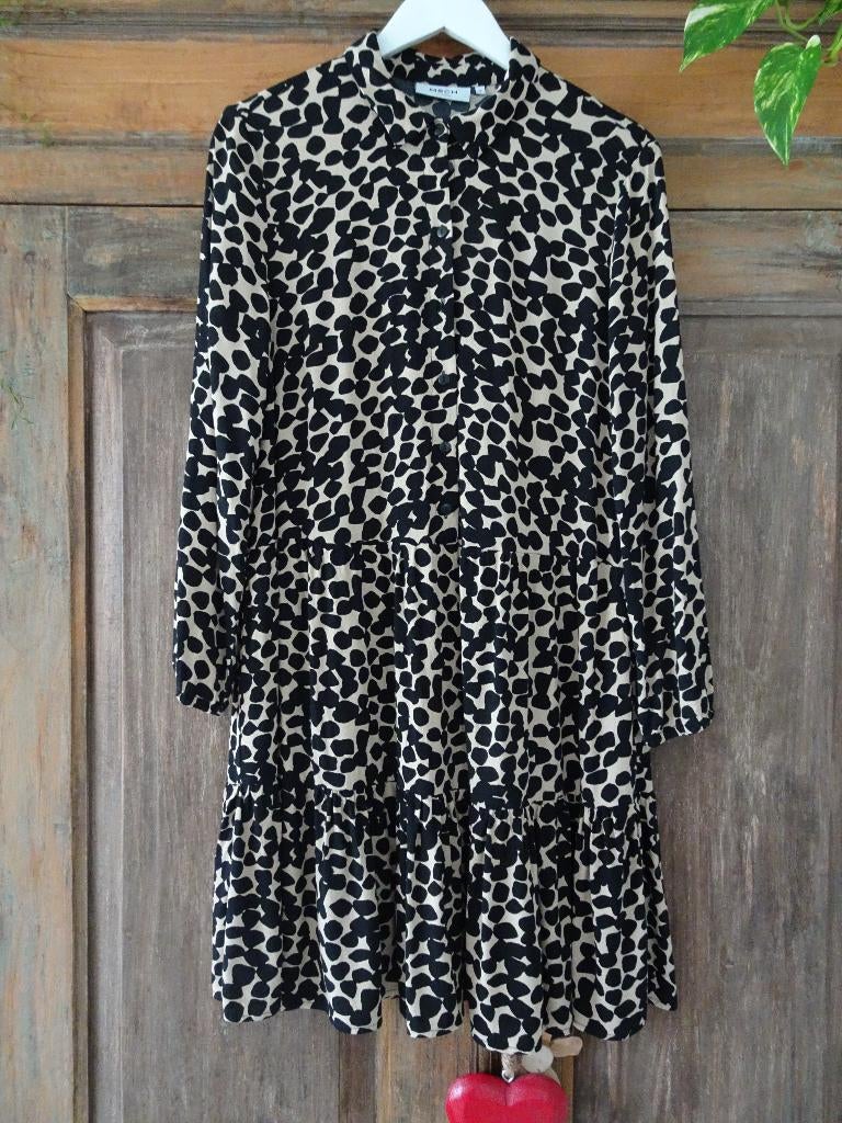 MSCH Copenhagen panter vlekken print jurk jurkje maat S., Kleding | Dames, Beige, Ophalen of Verzenden, Zo goed als nieuw, Maat 36 (S)