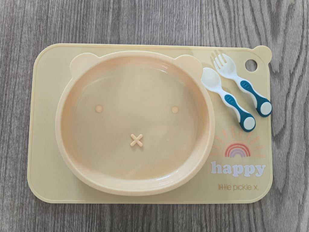 Siliconen baby eetset met bord en bestek, Ophalen of Verzenden, Zo goed als nieuw, Overige typen