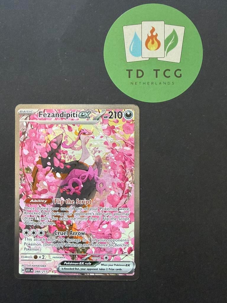 Pokémon kaart Fezandipiti ex 288/217 - Ascended Heroes, Ophalen of Verzenden, Nieuw, Losse kaart, Foil