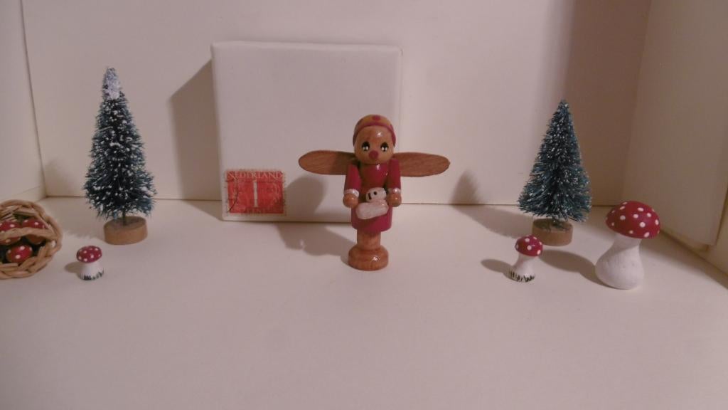 Oud houten engeltje pop lammetje schaap poppenhuis engel, Diversen, Verzenden