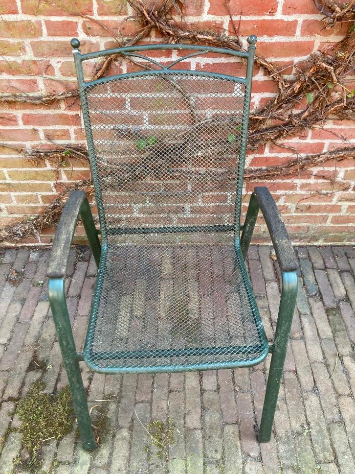 cottage metaal gerasterd groene tuinstoel raster ruitvormig, Tuin en Terras, Tuinstoelen, Gebruikt, Metaal, Stapelbaar, Ophalen of Verzenden
