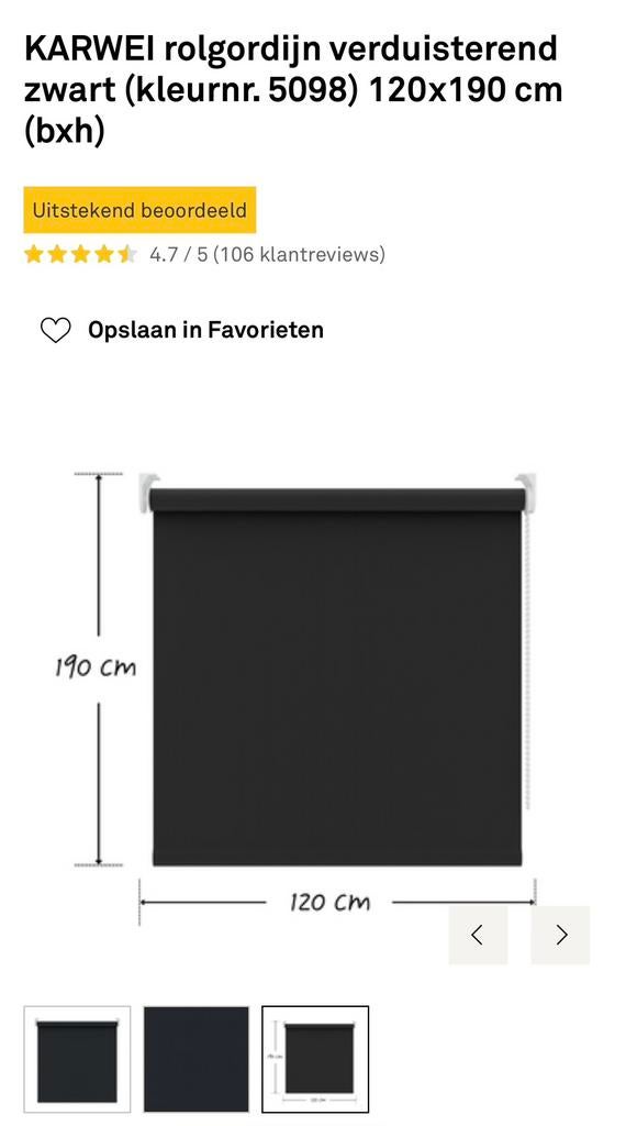 Karwei rolgordijn verduisterend zwart 120x190 cm, Ophalen, 100 tot 150 cm, Zwart, Nieuw