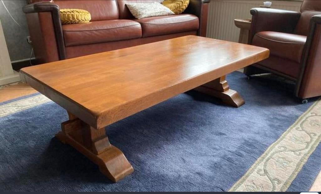 Massief eiken salontafel - Robuust en stijlvol, Ophalen, 100 tot 150 cm, Eikenhout, 50 tot 100 cm