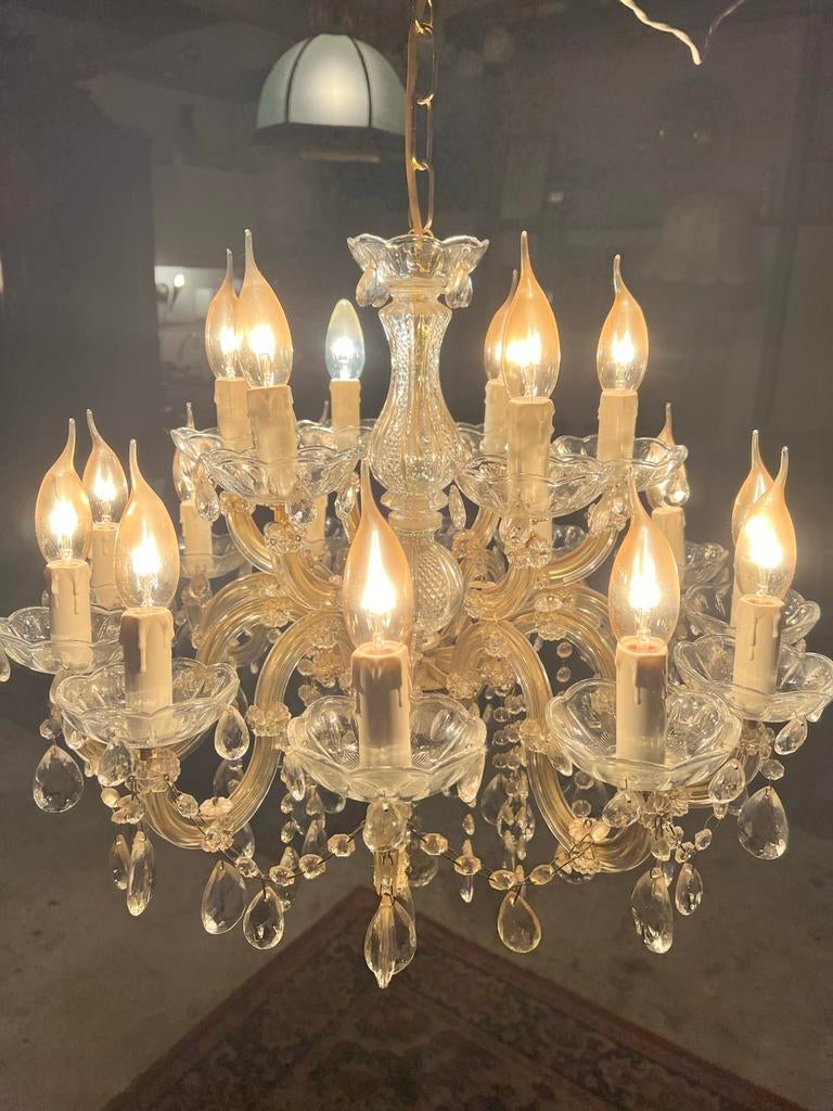 Prachtige antieke kristallen kroonluchter, Ophalen of Verzenden, Gebruikt, Glas, Antiek design