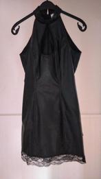 Dames partywear lederen jurk met kanten rand, Zwart, Ophalen of Verzenden, Zo goed als nieuw, Maat 36 (S)