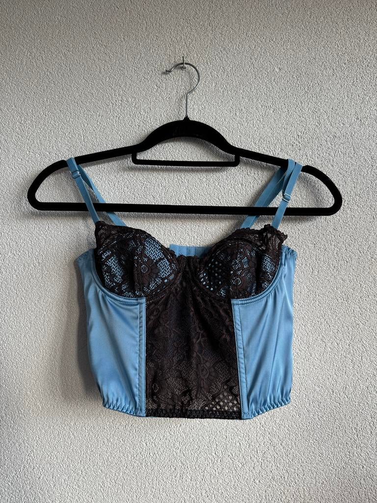 Urban Outfitters Y2K blauw kanten bustier korset topje, Maat 38/40 (M), Urban Outfitters, Blauw, Urban Outfitters