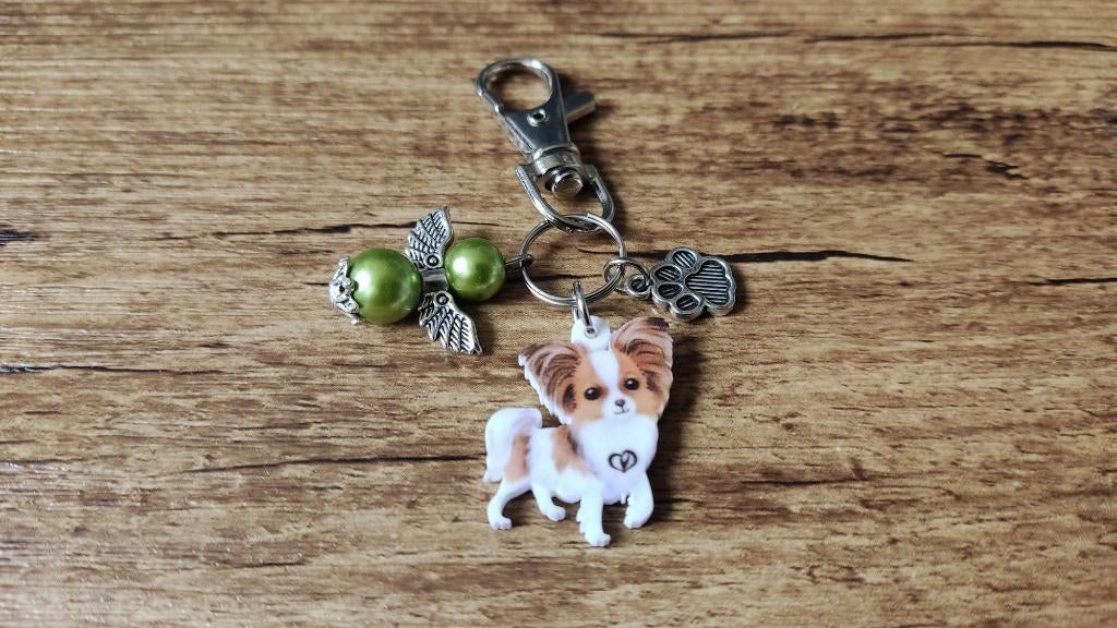 Tas/Sleutelhanger Vlinderhondje Papillon met beschermengel, Verzenden, Nieuw, Dier of Natuur