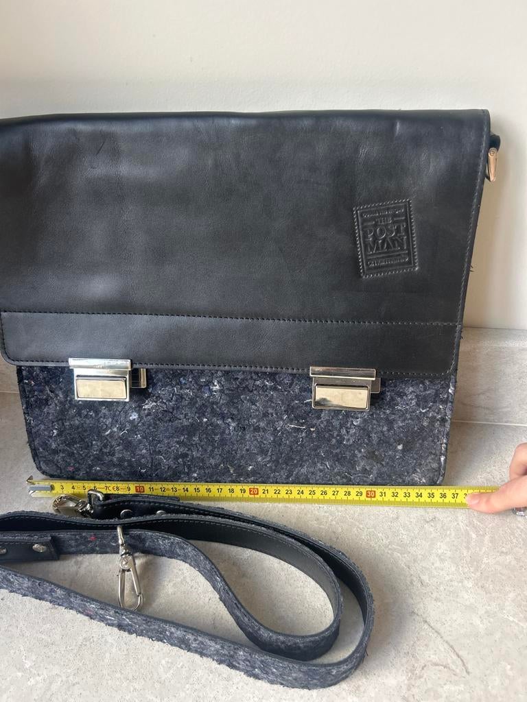 Tas Omar Munie Postman - Zwart Leer, Sieraden, Tassen en Uiterlijk, Tassen | Schoudertassen, Zo goed als nieuw, Overige merken