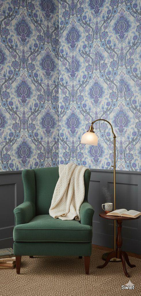 14091 Blauw lila barok bloemenbehang met vintage sfeer swiet, Huis en Inrichting, Stoffering | Behang, Verzenden, Minder dan 10 m²