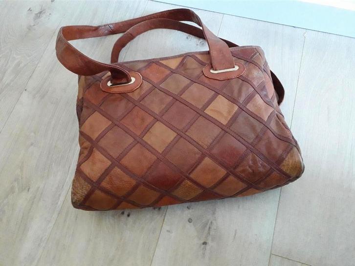 lederen dames tas, patchwork, middelgroot, Sieraden, Tassen en Uiterlijk, Tassen | Damestassen, Zo goed als nieuw, Overige typen