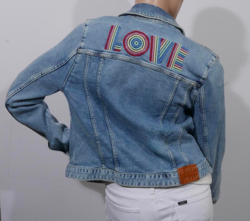 ZADIG & VOLTAIRE denim jacket maat L, valt klein S/M ZGAN, Maat 38/40 (M), Blauw, Ophalen of Verzenden, Zo goed als nieuw