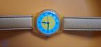 Vintage Swatch Horloge - Geel met Stoffen Band, Kunststof, Gebruikt, Polshorloge, Ophalen of Verzenden