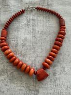 Prachtige oude antieke koraal kralen ketting, Verzenden, Zilver, Ketting