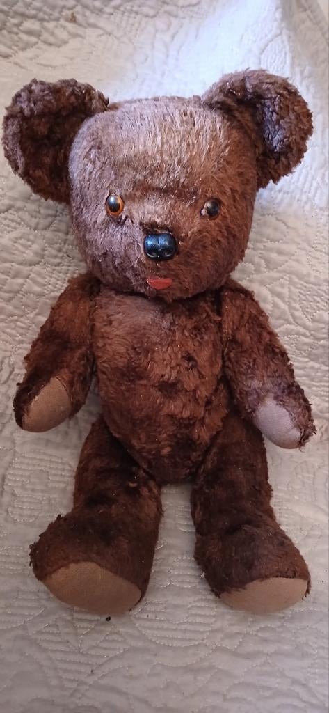 Donkerbruine oude teddybeer., Verzamelen, Ophalen of Verzenden, Gebruikt, Stoffen beer, Overige merken