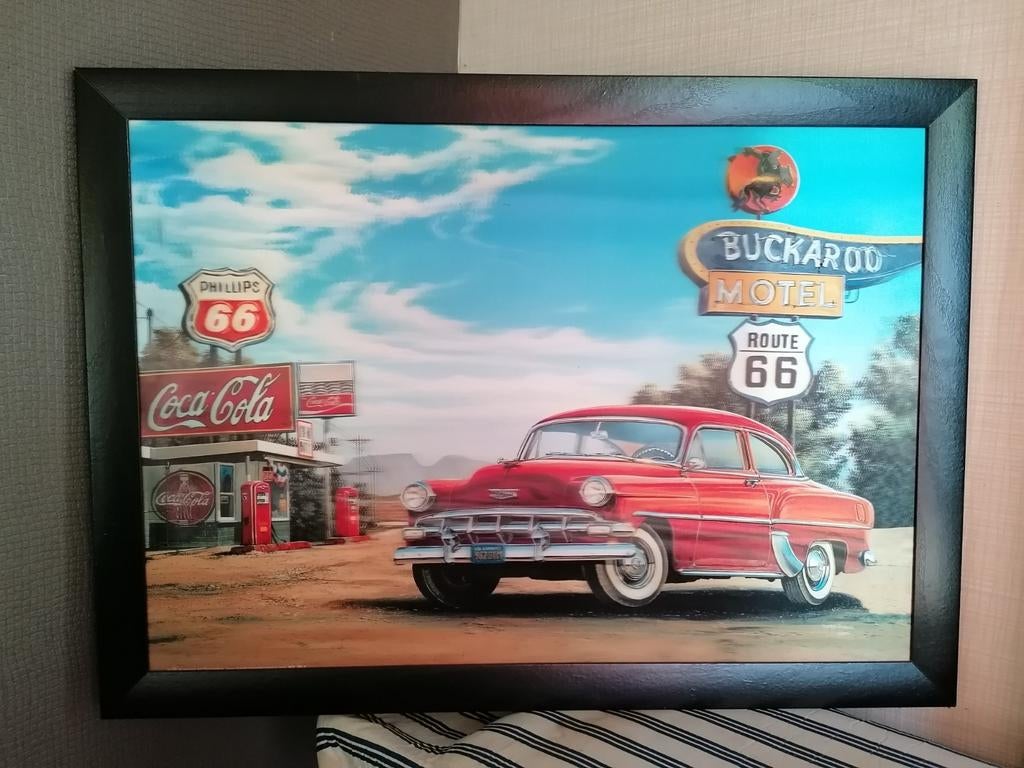 3D Afbeelding: Klassieke Auto bij Route 66 Motel, 50 tot 75 cm, Overige typen, Ophalen of Verzenden, Zo goed als nieuw