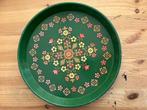 Vintage jaren '70 dienblad, metaal met retro bloemen, Ophalen of Verzenden, Gebruikt, Rond, Metaal