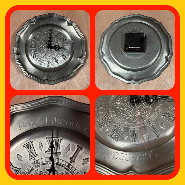 214. Mooie Tinnen Wand Klok, Huis en Inrichting, Woonaccessoires | Klokken, Wandklok, Ophalen of Verzenden