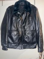 Vintage zwarte leren jas met bont, Kleding | Heren, Ophalen of Verzenden, Gedragen, Maat 52/54 (L), Zwart
