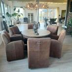Eetkamerstoelen 6 stuks bruin leder, Ophalen, Gebruikt, Bruin, Leer