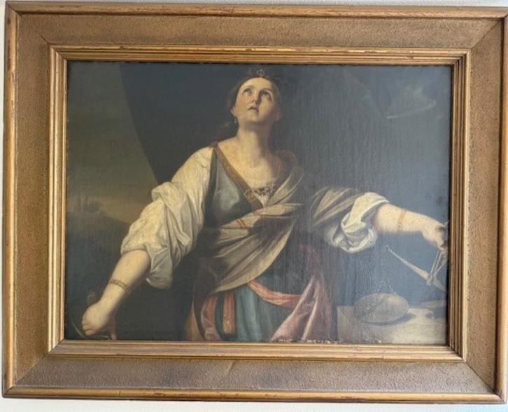 Schilderij Vrouwe Justitia, Antiek en Kunst, Kunst | Schilderijen | Klassiek, Ophalen