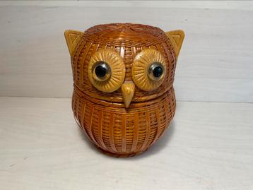Rieten uil mandje uilendoos handmade hoogte 12,5 cm beschikbaar voor biedingen