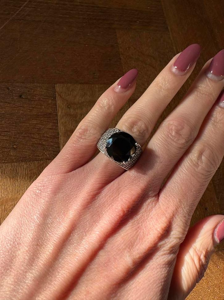 Ti Sento zilver 925 Ring met zirkonia en zwarte steen mt. 17, Sieraden, Tassen en Uiterlijk, Ringen, Gebruikt, Dame, 17 tot 18