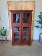 Antieke teakhouten vitrinekast, servieskast, wandmeubel afm., Ophalen of Verzenden, Zo goed als nieuw, 25 tot 50 cm