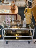 Vintage sidetable op wieltjes space age chroom rookglas, Verzamelen, Ophalen, Huis en Inrichting