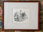 Mooie antieke ingelijste ets uit Engeland met kinderen., Antiek en Kunst, Kunst | Etsen en Gravures, Ophalen of Verzenden