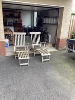 2 teakhouten deckchairs, Tuin en Terras, Ophalen of Verzenden, Gebruikt, Hout, Inklapbaar