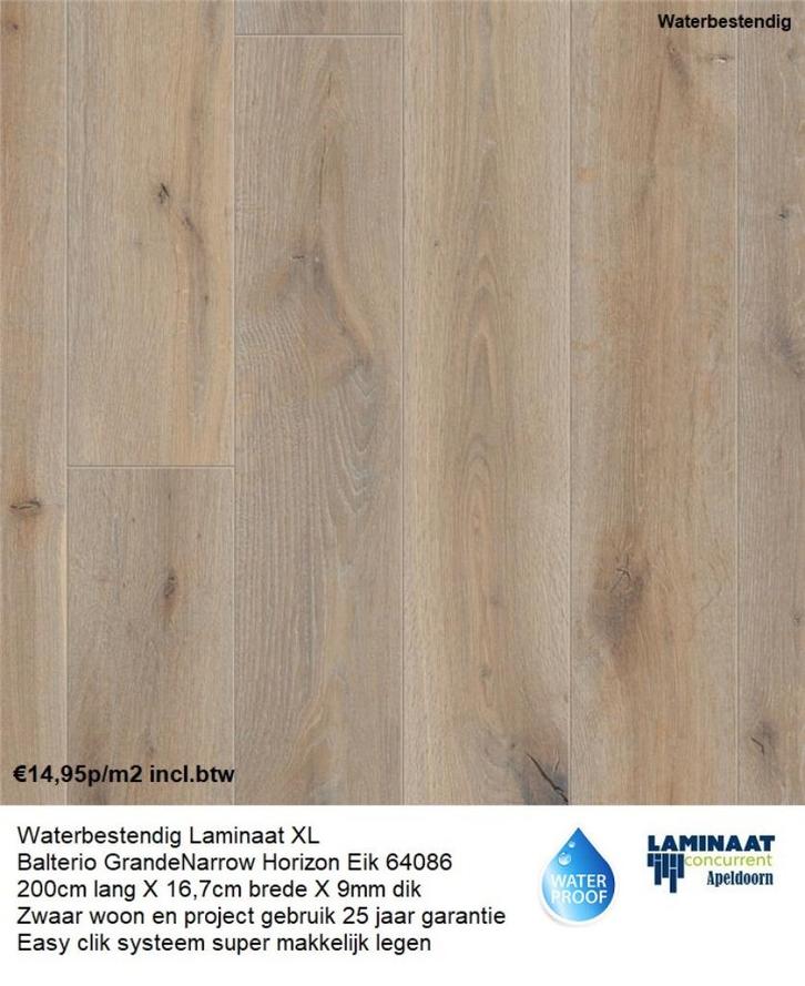Waterbestendig Laminaat Horizon Eik 64087 9mm dik €14,95p/m2, Huis en Inrichting, Stoffering | Vloerbedekking, Nieuw, Laminaat