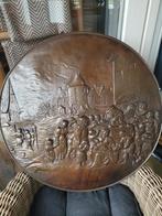 Antiek Bronzen Relief Plaat - Dorpsscène, Antiek en Kunst, Ophalen of Verzenden, Brons