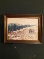 Klein oud schilderijtje landschap met een beer., Antiek en Kunst, Kunst | Schilderijen | Klassiek, Ophalen of Verzenden