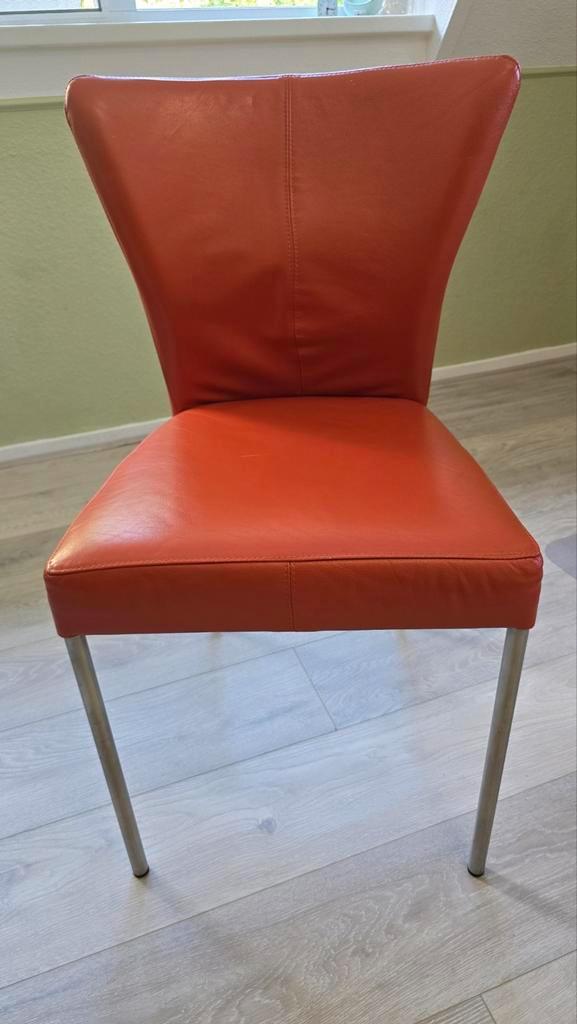 5 Oranje Eetkamerstoelen - Zithoogte 48cm, Huis en Inrichting, Stoelen, Gebruikt, Vijf, Zes of meer stoelen, Leer, Metaal, Overige kleuren