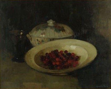 Marcelle Blum - Stilleven met glazen bokaal, terrien en bord, Antiek en Kunst, Kunst | Schilderijen | Klassiek, Ophalen