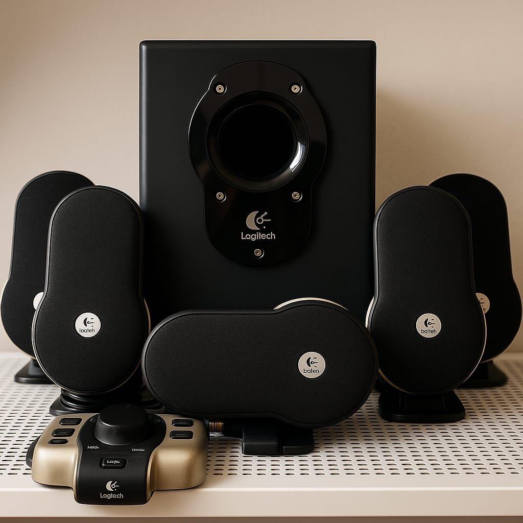 Logitech5.1speakerset ,subwoofer, 5 satellieten controller., Audio, Tv en Foto, Luidsprekers, Gebruikt, Subwoofer, 120 watt of meer