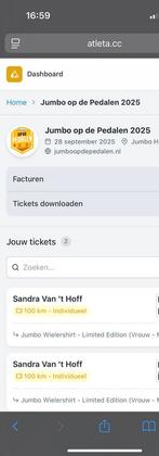 2x Jumbo op de pedalen tourtocht 100km, Tickets en Kaartjes, Kortingen en Cadeaubonnen, Eén persoon, Cadeaubon
