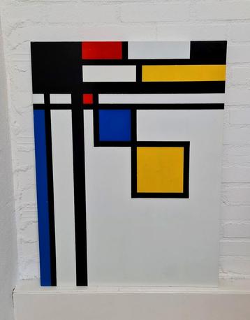Olieverf schilderij op hout in de stijl van Piet Mondriaan beschikbaar voor biedingen