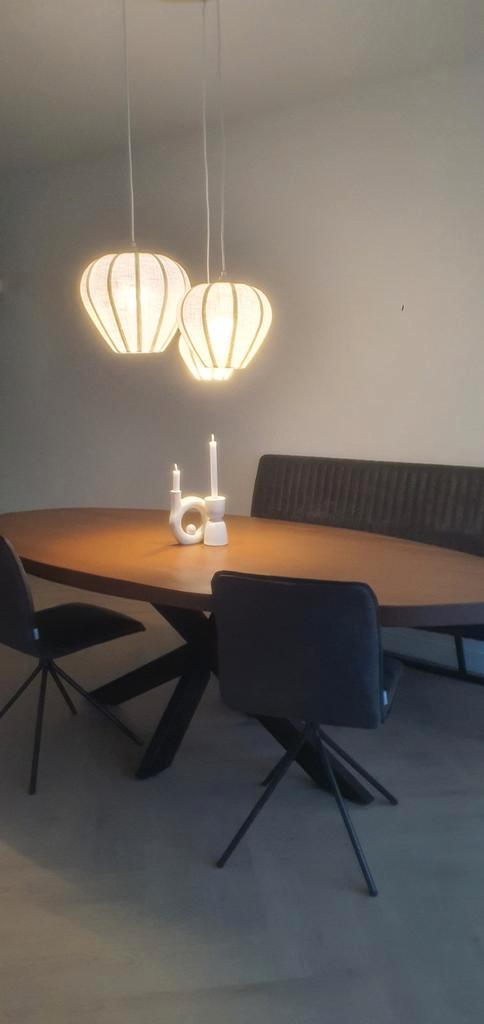 Ovale Mangohouten Eettafel met Metalen Spinnenpoot, Huis en Inrichting, Tafels | Eettafels, Ophalen of Verzenden